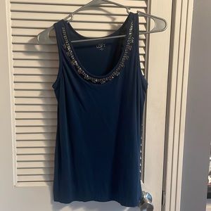 Navy Tank Ann Taylor Loft with beaded neckline